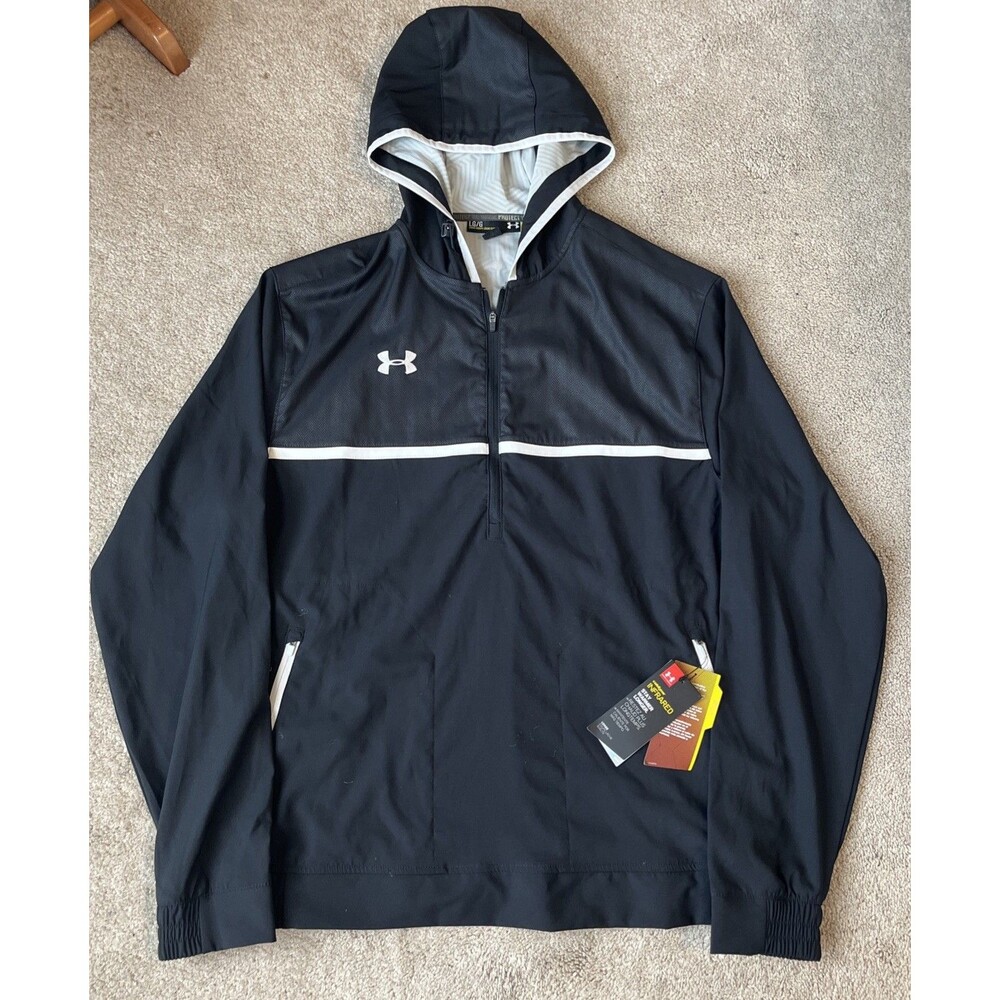 Under Armour 1/4 Zip Jacket Mens Large Black Hooded Infrared Coldgear Sports